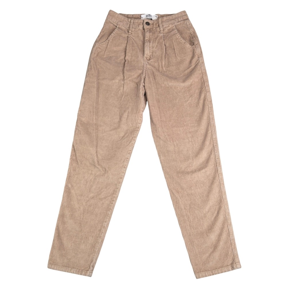Hollister Tan Corduroy Pants Women 26 Ultra High Rise Pleated Earthy Neutral